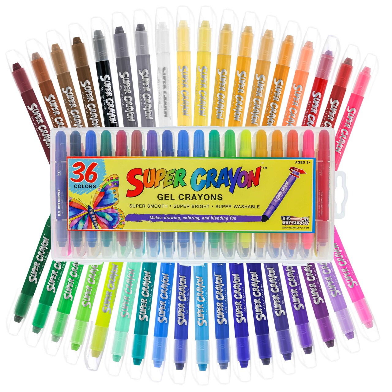 Jumbo Twistable Crayons Set of 36 Colors - Silky Gel Twistable Washable Crayons for Coloring Books, Arts & Crafts, Non Toxic Twist Up Easy Glide - Bright, Bendable, Blendable